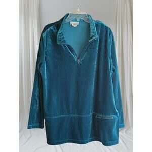 Women's Jacket Erin London Pullover Dark Green Velvet Finish 1980s Shoulder Pads